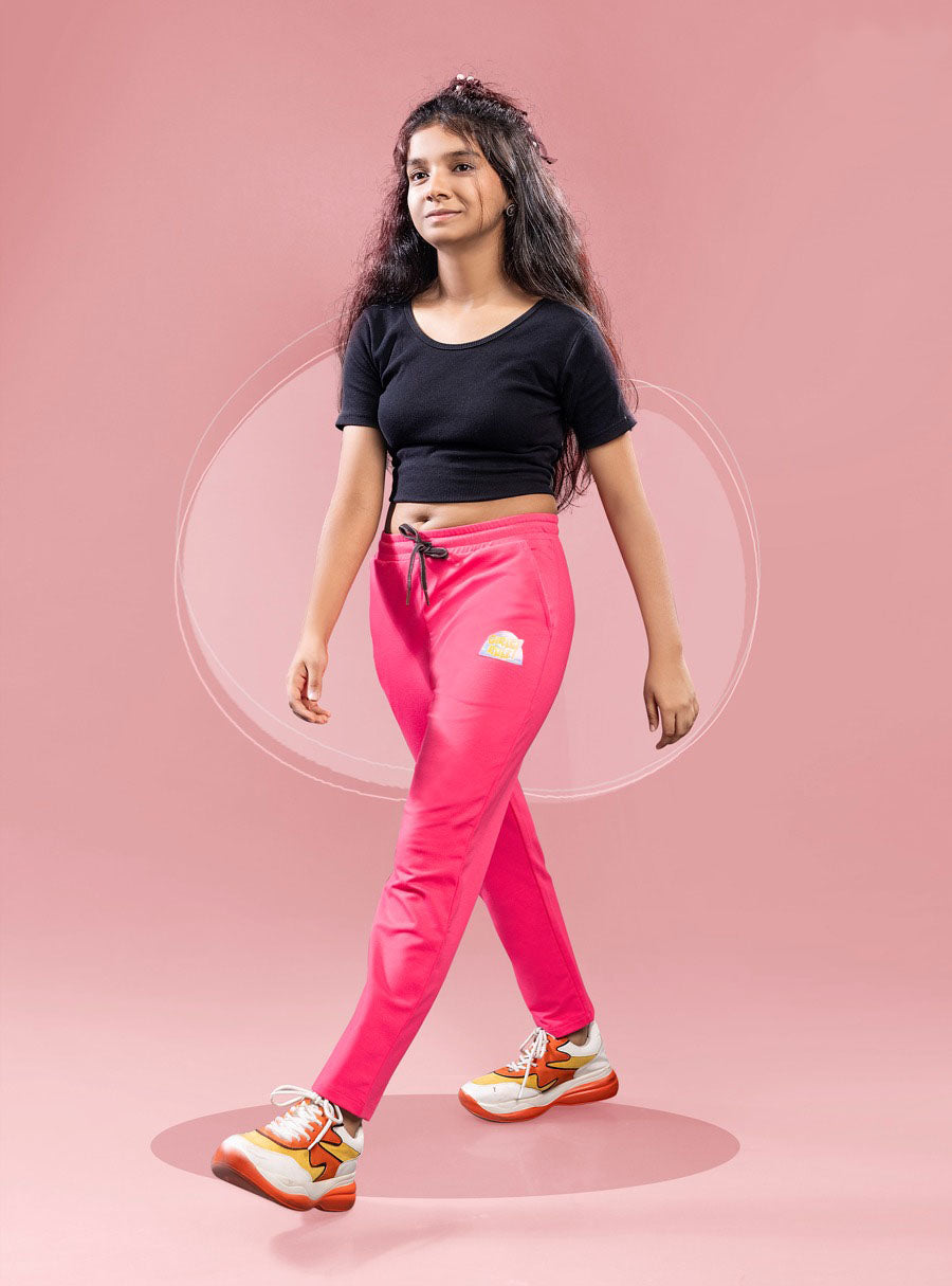 Girls' joggers with drawstring - pink