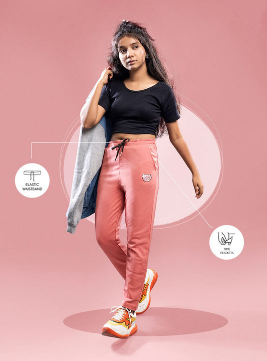 Girls' joggers with drawstring - peach