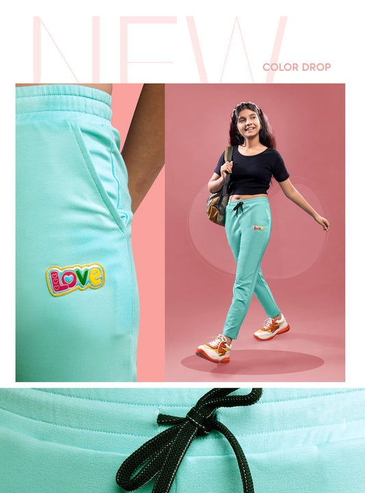 Girls' joggers with drawstring - teal