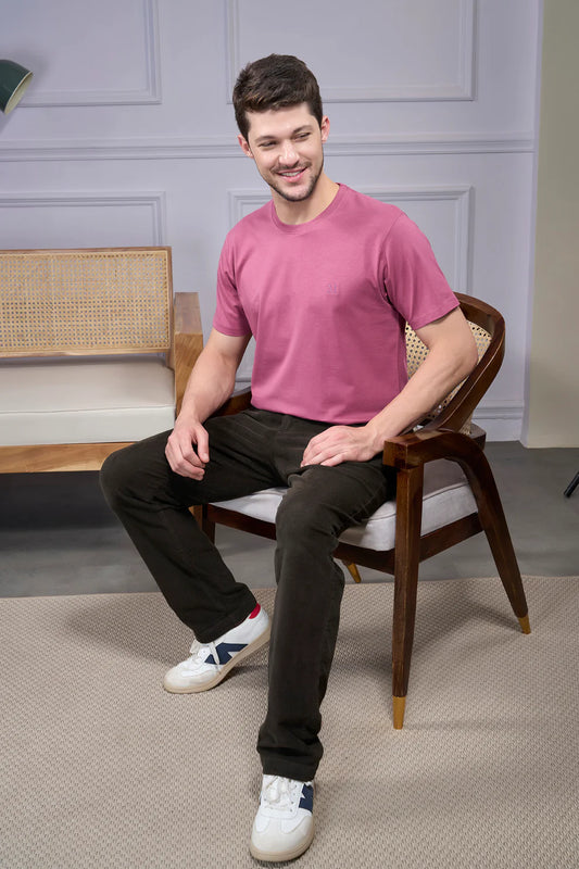 Round Neck & Half Sleeves Bio-Washed Cotton T-shirt ( Light Purple )