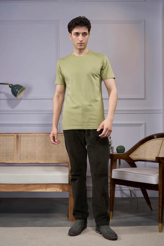Round Neck & Half Sleeves Bio-Washed Cotton T-shirt ( Light Green )