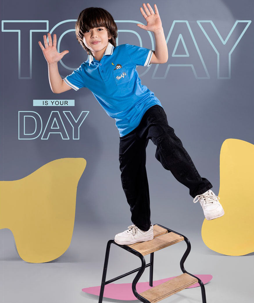 Blue Mercerised Cotton Boy's T-Shirt – Soft, Stylish & Skin-Friendly