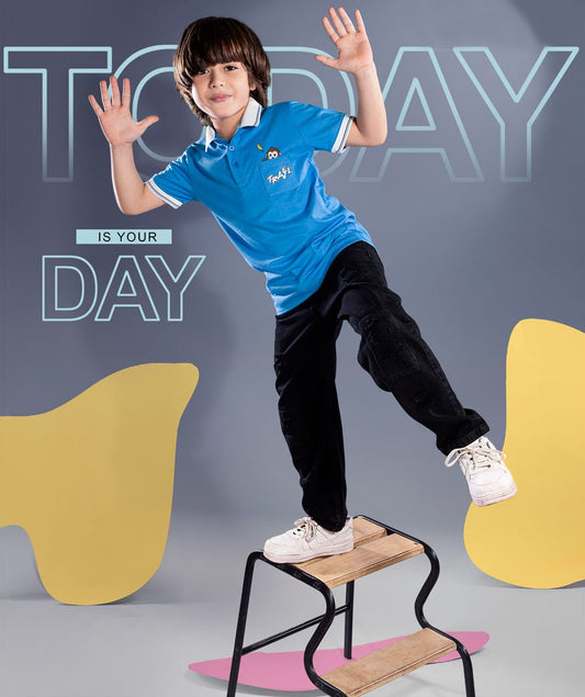 Blue Mercerised Cotton Boy's T-Shirt – Soft, Stylish & Skin-Friendly