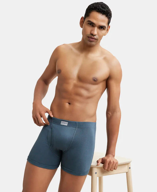 Jockey - 8008 Cotton Rib Solid Boxer Brief (Deep Slate)