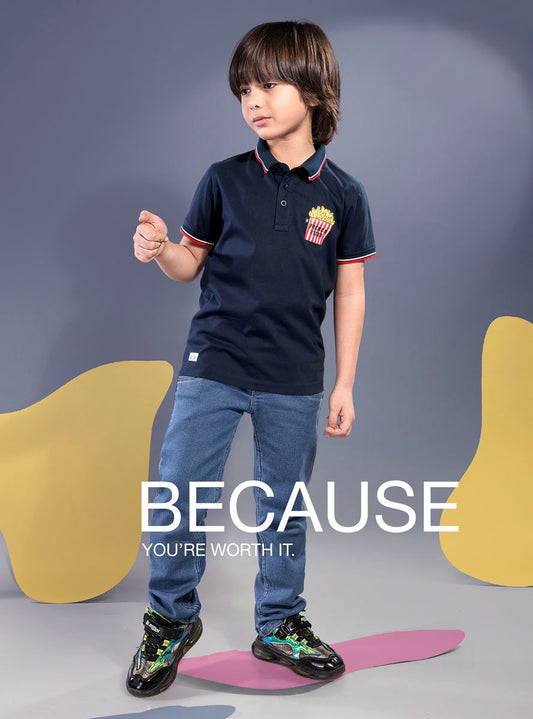 Navy Blue Mercerised Cotton Boy's T-Shirt – Smart, Durable & Everyday Ready